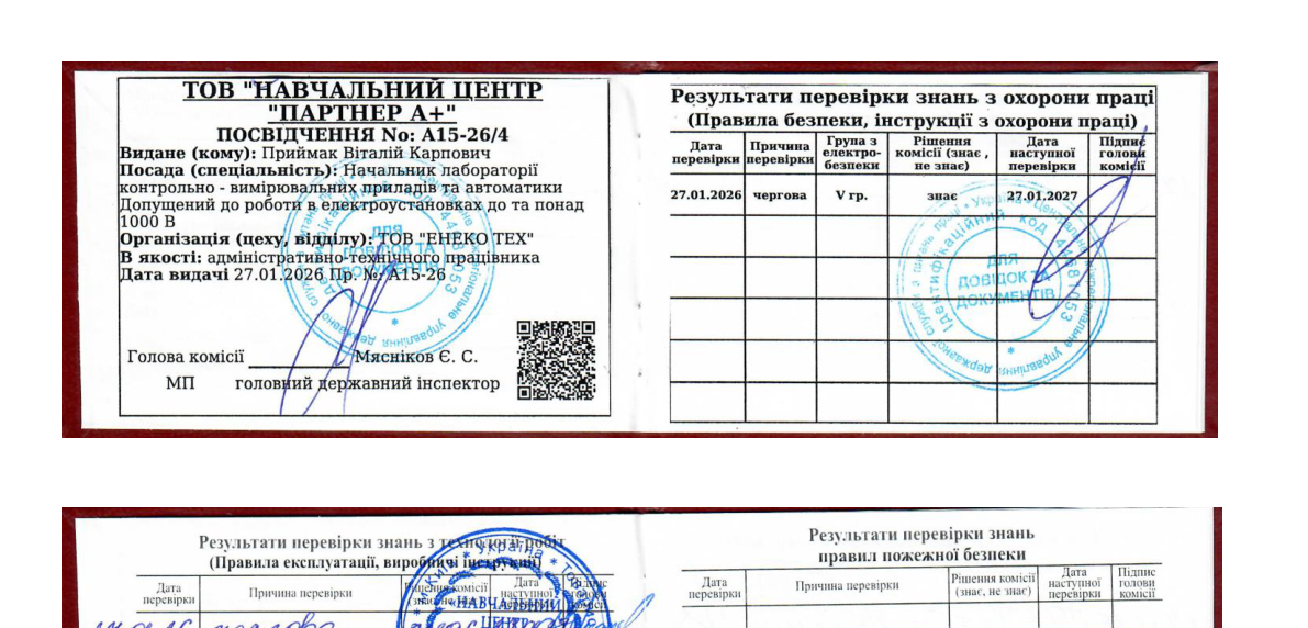 Посвідчення Приймака В. К.